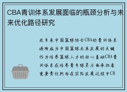 CBA青训体系发展面临的瓶颈分析与未来优化路径研究 CBA青训体系发展面临的瓶颈分析与未来优化路径研究